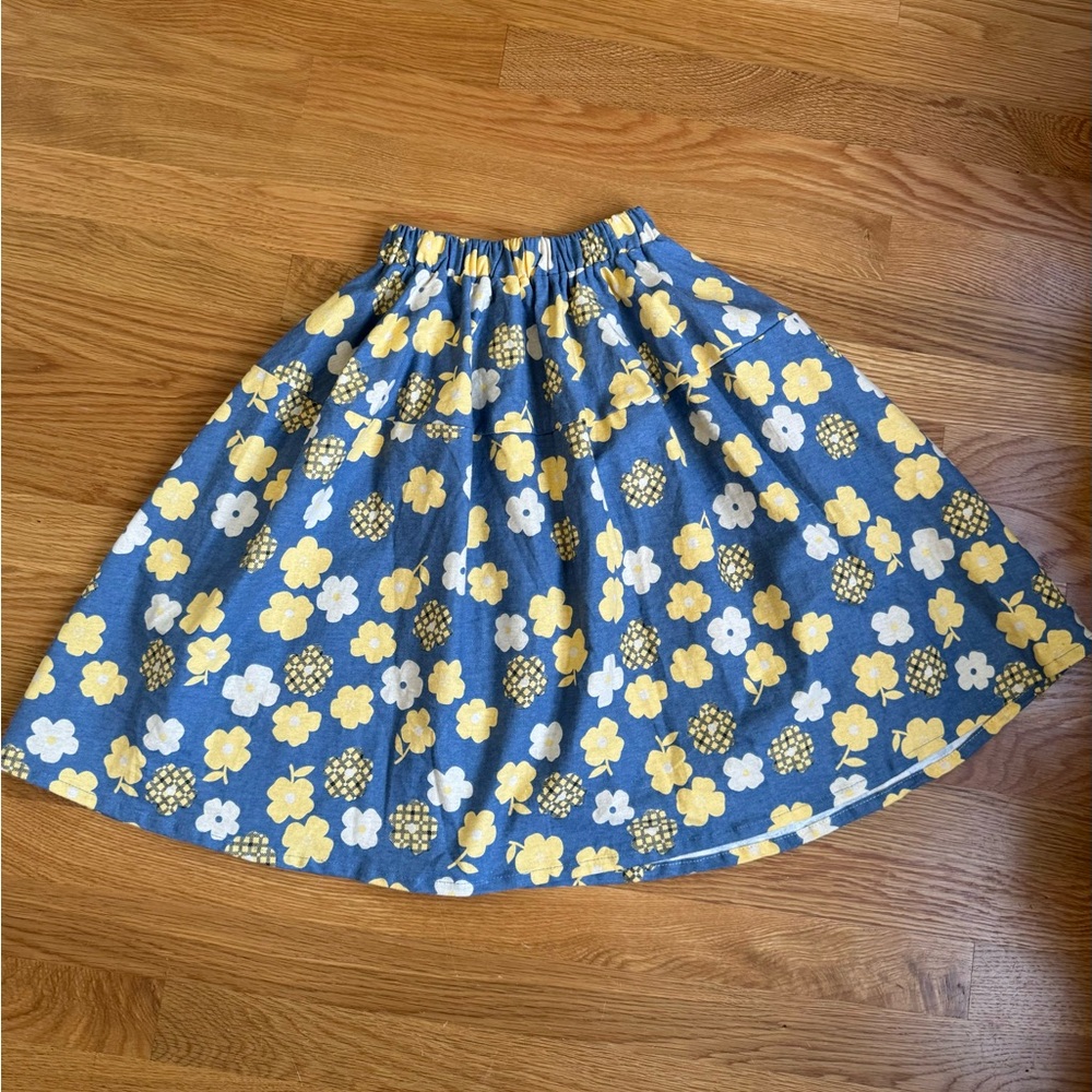 Floral Blue and Yellow calf Length skirt - fits 6-8Y